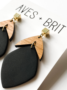 Valentina | Black | Polymer Clay & Wood Single Drop Earrings | Signature Collection