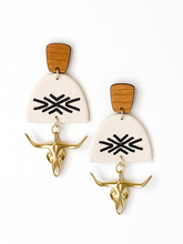 Load image into Gallery viewer, Jo Longhorns | Southwestern | Polymer Clay &amp; Wood Earrings | Signature Collection
