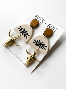 Jo Longhorns | Southwestern | Polymer Clay & Wood Earrings | Signature Collection