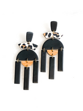 Load image into Gallery viewer, Paloma | Black &amp; Leopard Print | Polymer Clay &amp; Wood Earrings | Signature Collection
