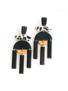 Paloma | Black & Leopard Print | Polymer Clay & Wood Earrings | Signature Collection