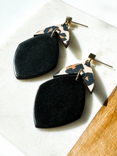Load image into Gallery viewer, Valentina | Black &amp; Leopard | Polymer Clay &amp; Wood Single Drop Earrings | Signature Collection
