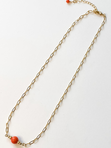 Clarke | Coral | Gold-filled Paperclip Chain Necklace | A+B LUXE