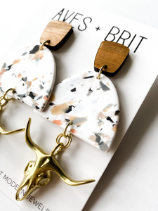 Jo Longhorns | Terrazzo | Polymer Clay & Wood Earrings | Signature Collection