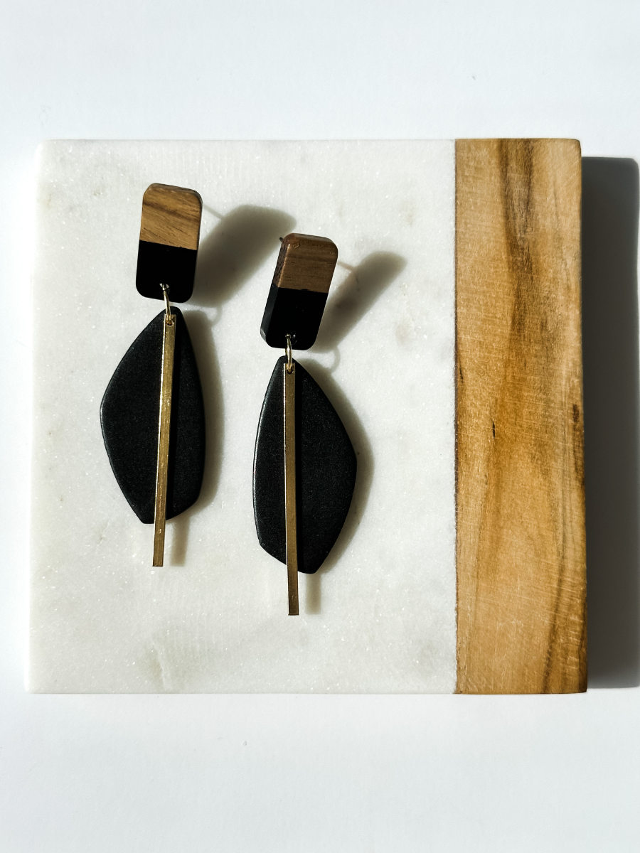 Sloane | Black & Wood Earrings | Signature Collection