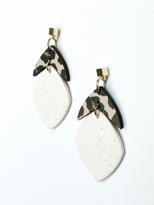 Valentina | Meringue & Leopard | Polymer Clay & Wood Single Drop Earrings | Signature Collection