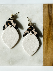 Valentina | Meringue & Leopard | Polymer Clay & Wood Single Drop Earrings | Signature Collection