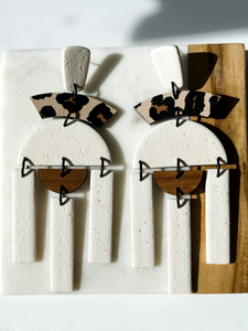 Paloma | Meringue & Leopard | Polymer Clay & Wood Earrings | Signature Collection