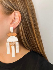 Paloma | Pearl White  | Polymer Clay & Wood Earrings | Signature Collection