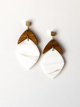 Load image into Gallery viewer, The Valentina | Pearl White | Polymer Clay &amp; Wood Single Drop Earrings
