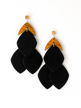 Load image into Gallery viewer, The Valentina | Matte Black | Polymer Clay Triple Drop Chandelier Earrings
