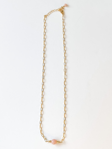 Clarke | Natural Pink Opal | Gold-filled Paperclip Chain Necklace | A+B LUXE