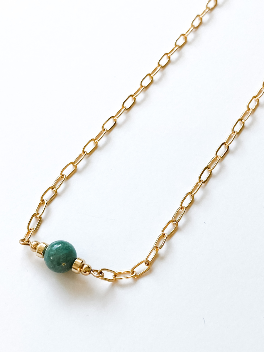 Clarke | Burmese Jade | Gold-filled Paperclip Chain Necklace | A+B LUXE