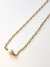 Load image into Gallery viewer, Clarke | White Buffalo Turquoise | Gold-filled Paperclip Chain Necklace | A+B LUXE
