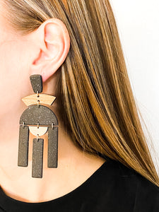 Paloma | Black Stone | Polymer Clay & Wood Earrings | Signature Collection