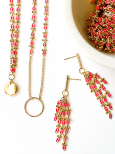 Aves | Hot Pink | Gold-filled Enamel Chain Link Necklace | Jen Lubián Collection