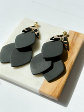 Load image into Gallery viewer, Valentina | Black &amp; Leopard | Polymer Clay Triple Drop Chandelier Earrings | Signature Collection
