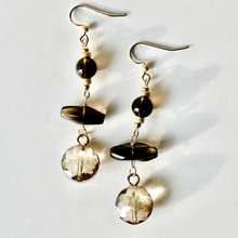 Load image into Gallery viewer, Drop Crystal | Smokey Quartz |  Champagne Crystal Gold-filled Earrings | AB Luxe Edit
