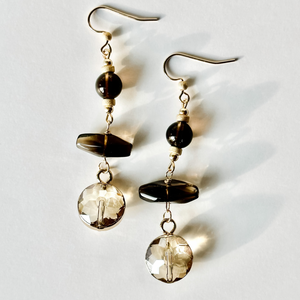 Drop Crystal | Smokey Quartz |  Champagne Crystal Gold-filled Earrings | AB Luxe Edit