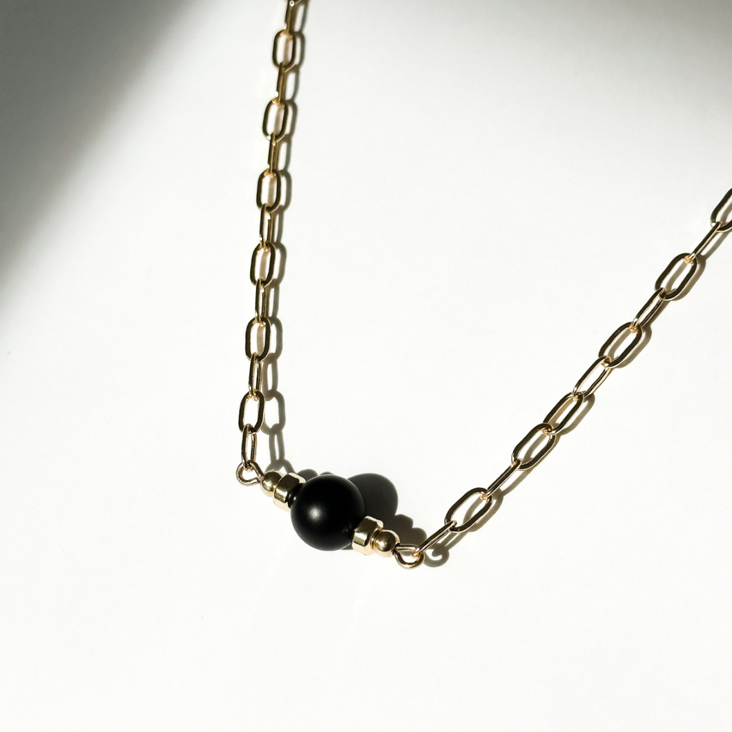CLARKE | Black Onyx | Gold-filled Paperclip Chain Necklace | A+B LUXE