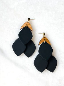 Valentina | Black & Leopard | Polymer Clay Triple Drop Chandelier Earrings | Signature Collection